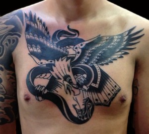 Animals Birds Black & Grey Blackwork Chest Hawks/Eagles Traditional/Americana Tattoo