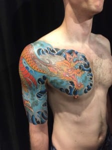 Chest Dragons Japanese Sleeve Tattoo