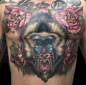 Animals Chest Flowers Neo-Traditional Tattoo