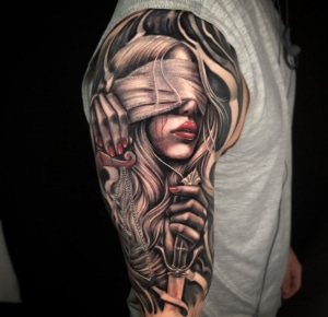 Arm Black & Grey Girl Head Realistic/Realism Woman Tattoo