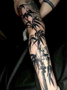 Blackwork Japanese Leg Sleeve Tattoo